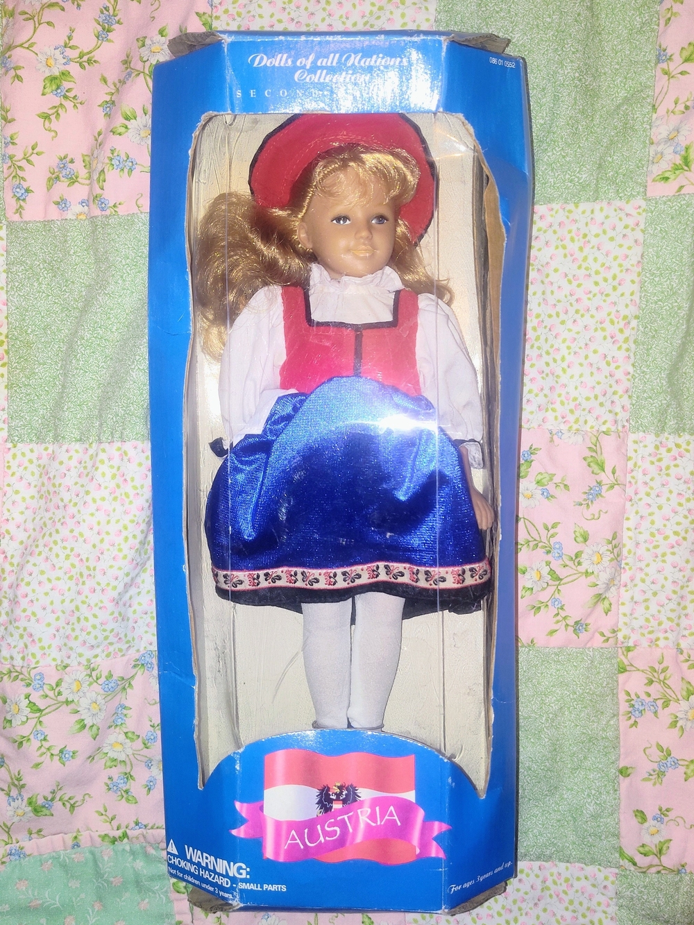 Vintage Austria Collectible Doll 1996 in Blue and Red Traditional Outfit